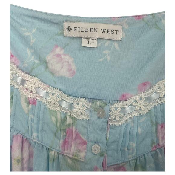Eileen West Nightgown Womens Large Blue Pink Floral Chemise Lace Trim Ruffle Hem - Picture 3 of 13